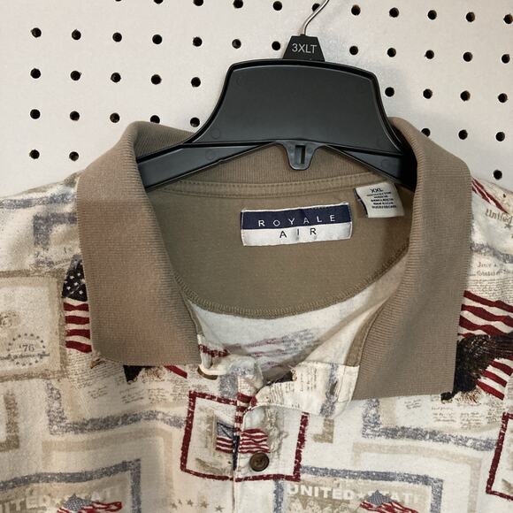 Royal Air America Polo Shirt flag Print In Beige With Red And Navy - Picture 1 of 7